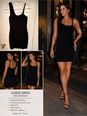 GUESS Black Mini Bodycon Dress with Asymmetrical Straps